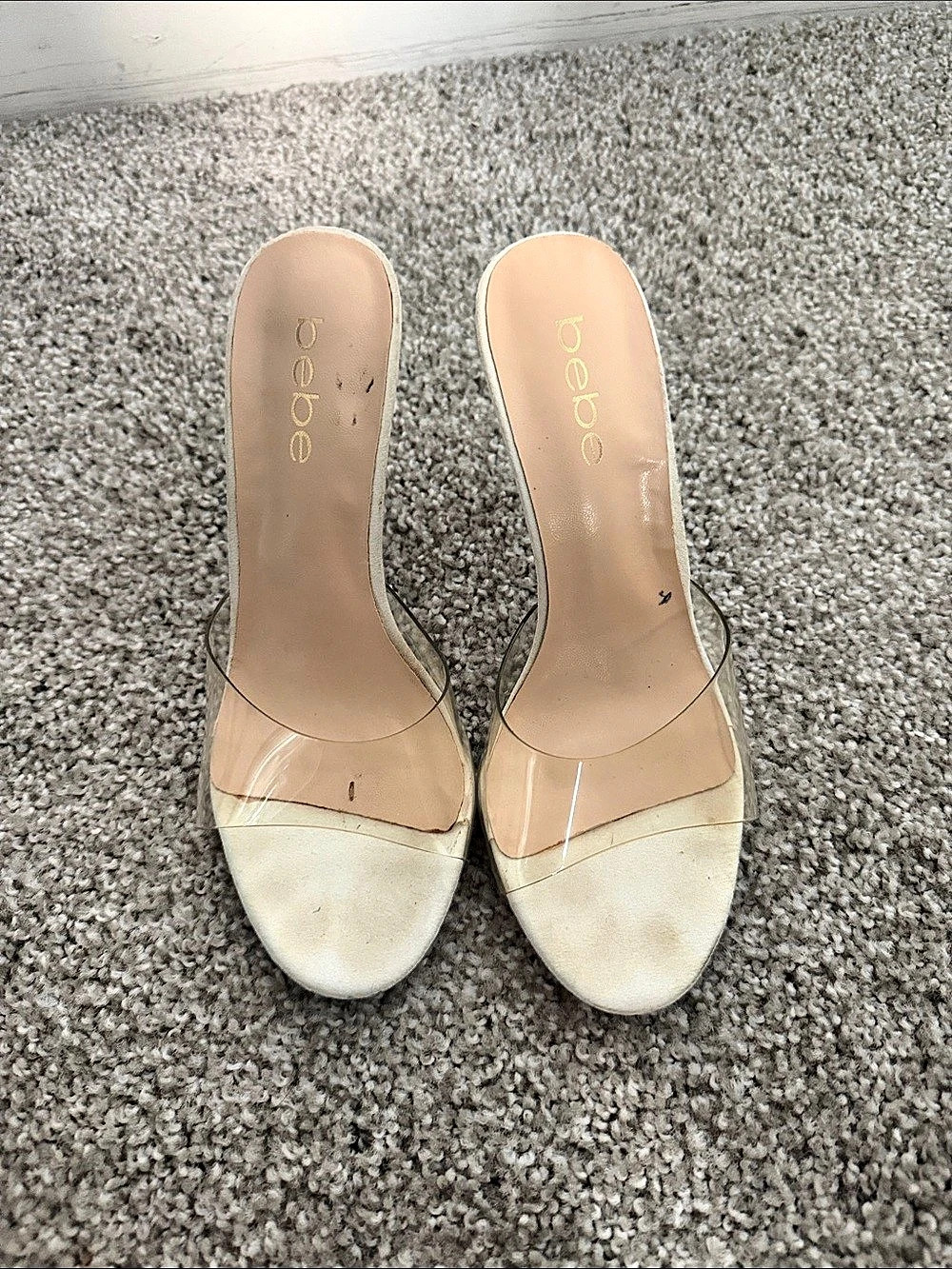 Bebe Sandra Rhinestone Heels Cream US 7.5
